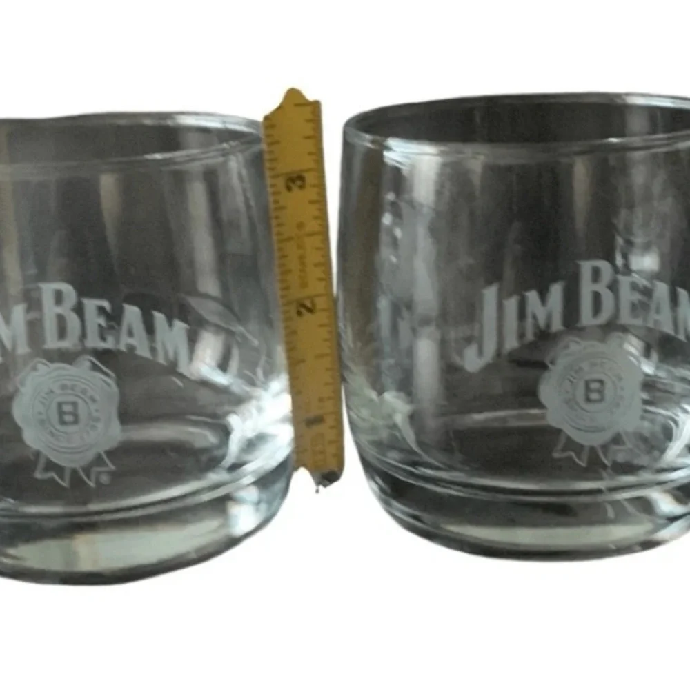 Vintage Jim Beam Whiskey Bourbon Glasses Etched Logo Rocks Glasses Lot Of 2